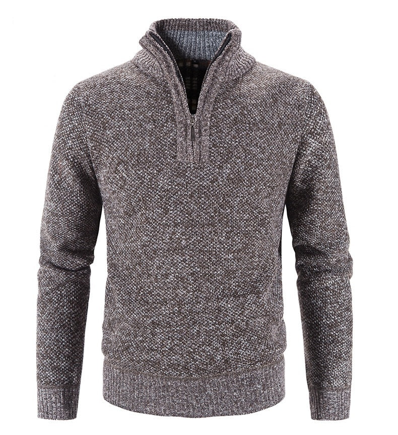 Men's navy blue fleece sweater with half zipper, turtleneck, slim fit, warm knitted pullover by The Clothing Company Sydney