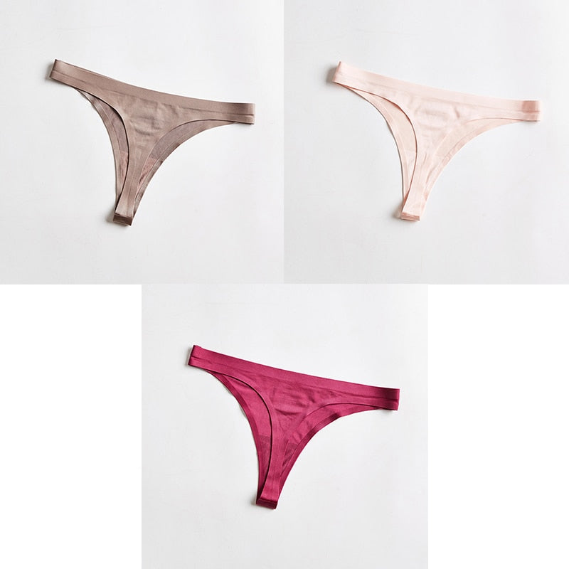Three-pack of seamless ice silk thong underwear from The Clothing Company Sydney, T-back G-string style for women.