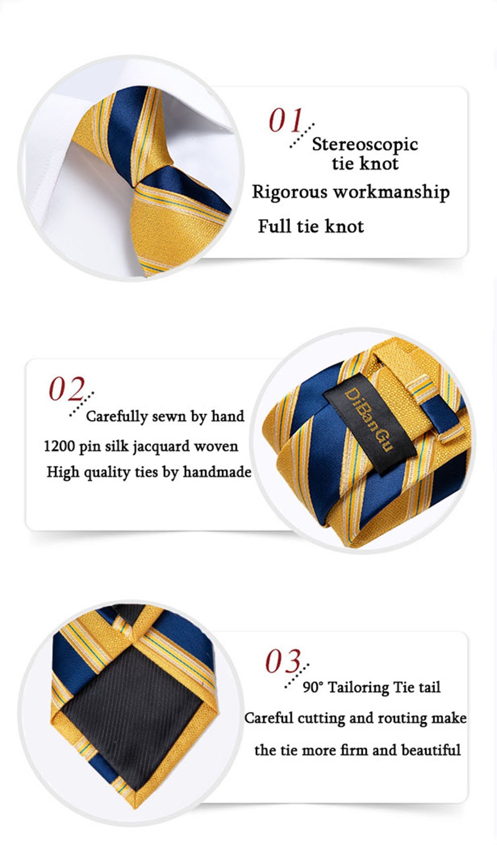 Set of three men's silk ties with blue plaid, dot, and striped patterns, including a matching handkerchief, from The Clothing Company Sydney.