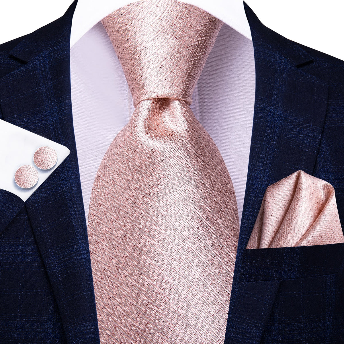 Three men's silk neckties with paisley pattern, including solid colors, ideal for formal weddings and business attire.
