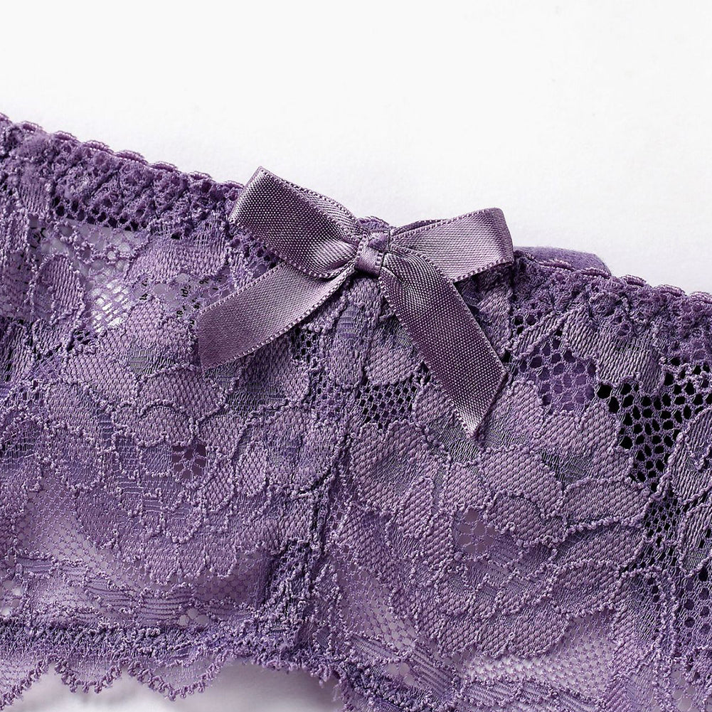 Plus size floral lace lingerie set with bowknot details, including bra, panties, and garter from The Clothing Company Sydney.
