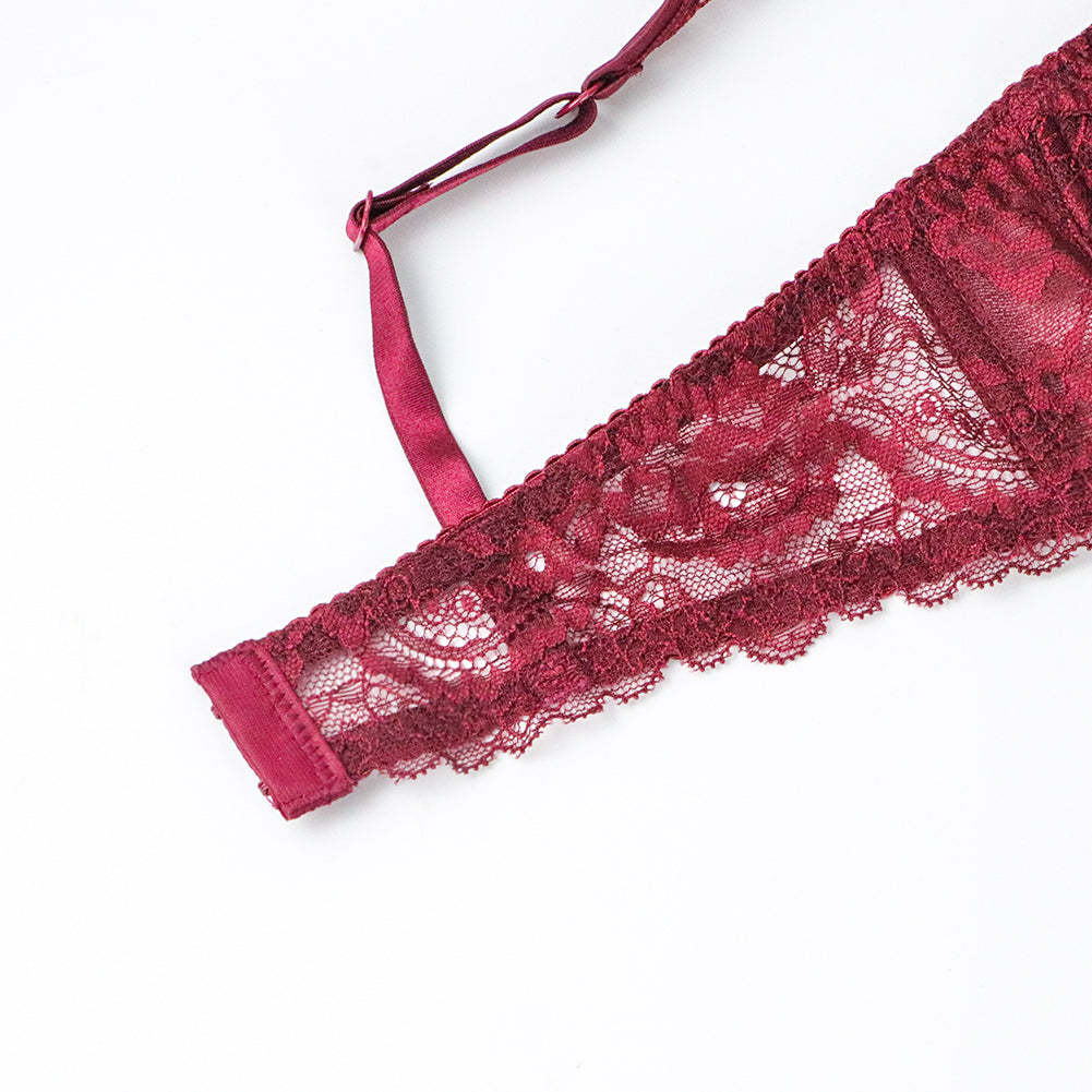 Plus size floral lace lingerie set with bowknot details, including bra, panties, and garter from The Clothing Company Sydney.