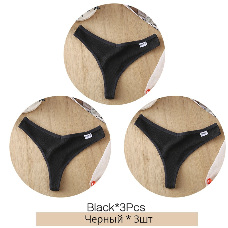 Three-pack women's cotton mix thongs with low waist G-string briefs, breathable Brazilian lingerie by The Clothing Company Sydney.