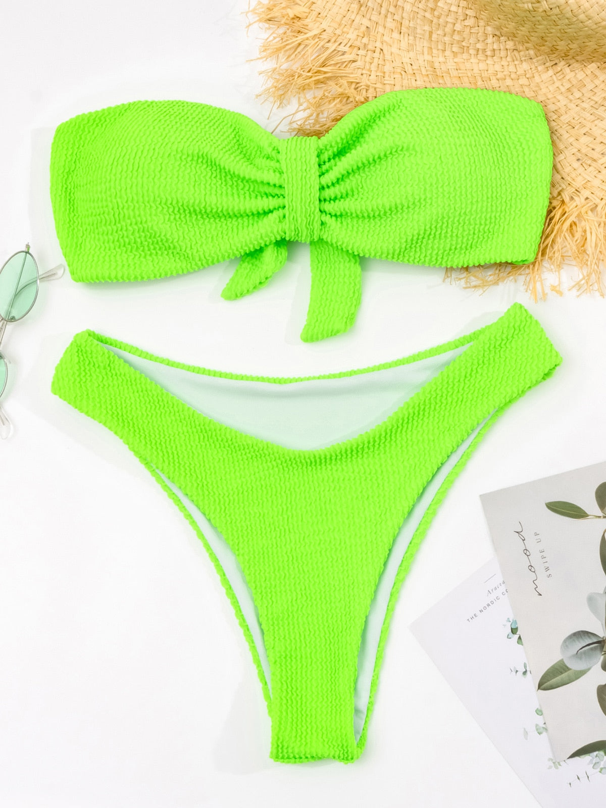 High waist bikini swimsuit by The Clothing Company Sydney featuring bandeau top and thong Brazilian style swimwear.