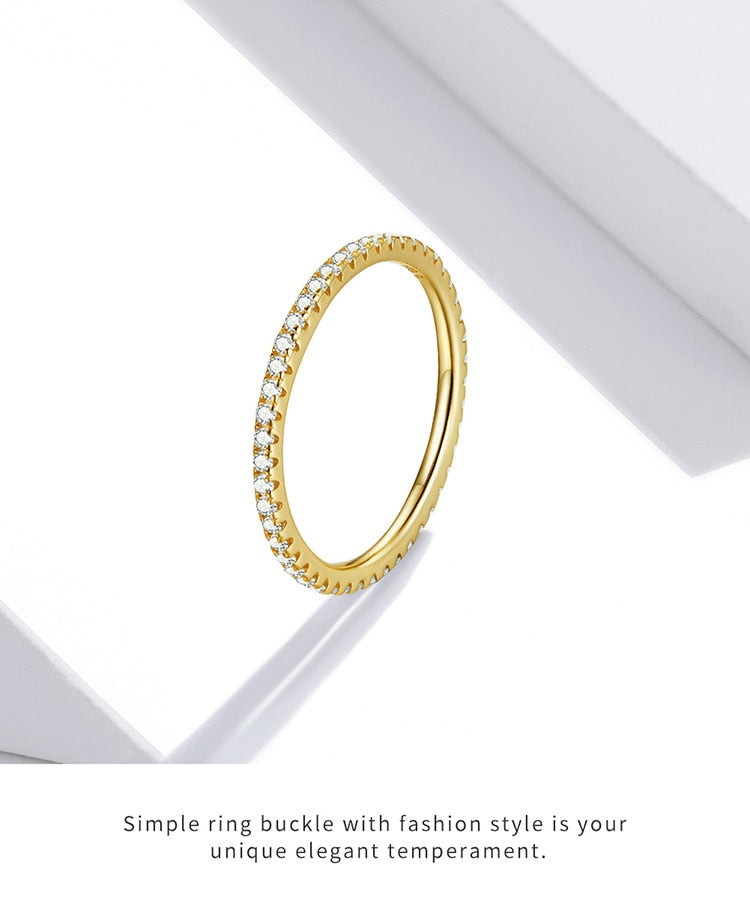 Sterling silver CZ simulated diamond stackable eternity ring with platinum plating, designed for women, by The Clothing Company Sydney.
