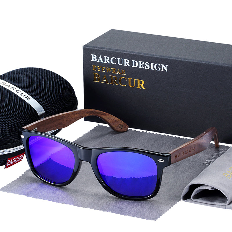 Black walnut wood polarized sunglasses for men with UV400 protection, stylish eyewear accessory by The Clothing Company Sydney.