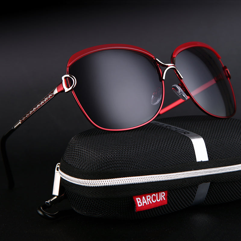 Polarized ladies sunglasses with gradient round lenses and square frame, luxury brand eyewear from The Clothing Company Sydney.