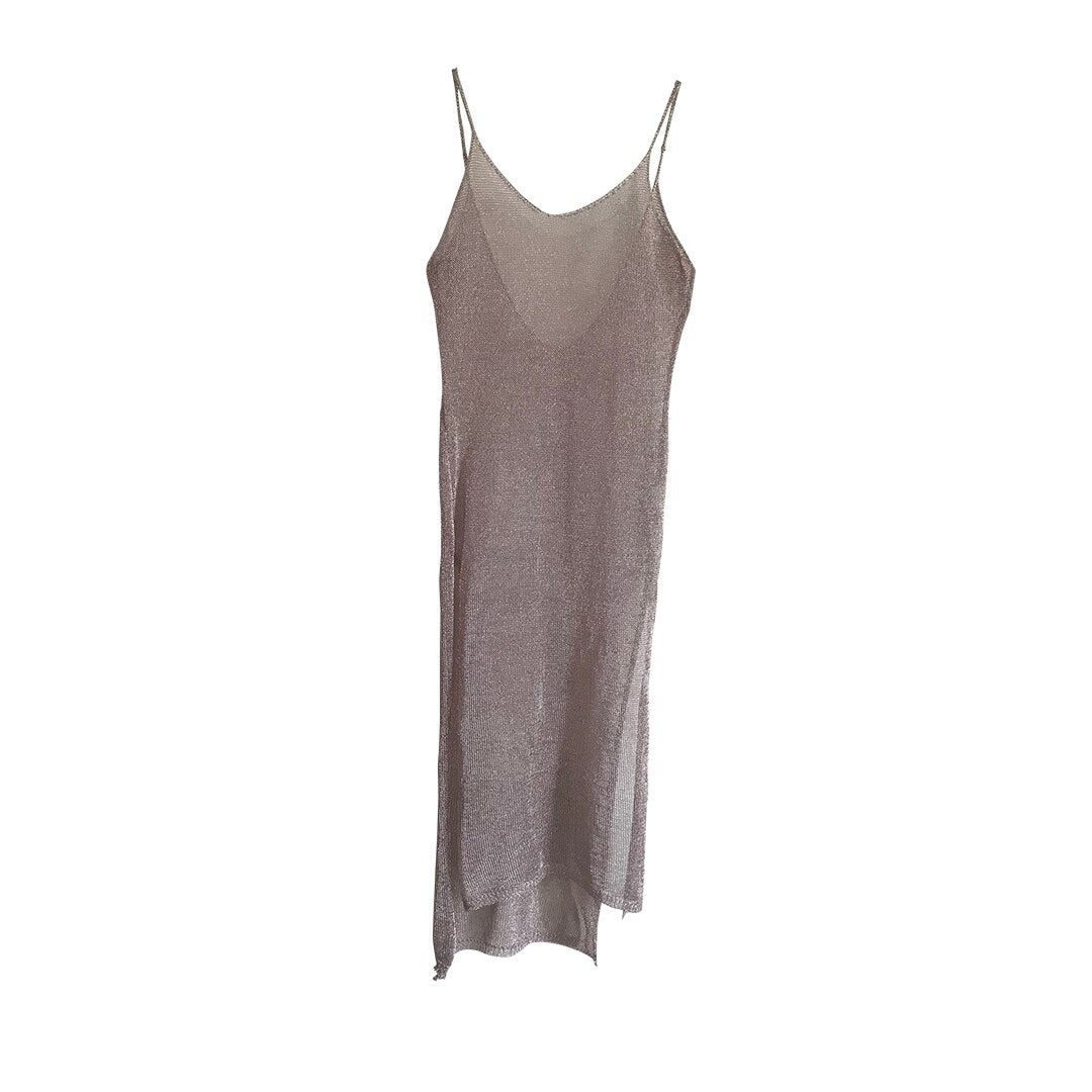 Sheer net mesh glitter tunic beach cover-up by The Clothing Company Sydney, featuring long, lightweight beachwear for swimwear occasions.