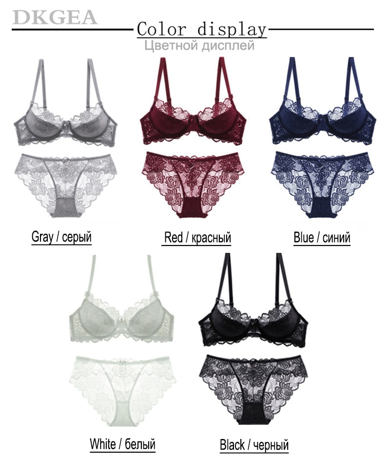 Gray lace embroidery plus size hollow bra set with transparent cups, perfect for C and D cup lingerie from The Clothing Company Sydney.