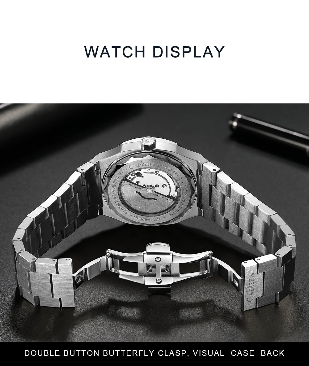 Cadisen men's diver watch with retro luxury design, sapphire crystal, automatic Miyota 8215 movement, German style, water-resistant 10Bar