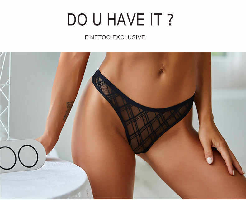 Three floral transparent thong lingerie G-string panties with lace, mesh fabric, low waist design from The Clothing Company Sydney