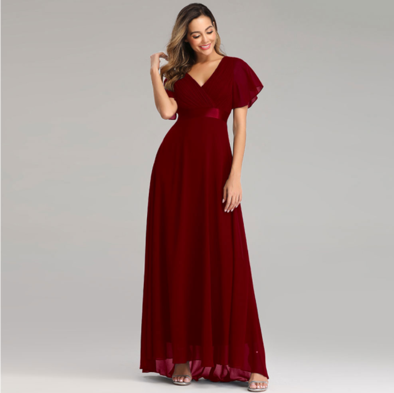 Elegant V-Neck Ruffles Chiffon Evening Gown Wedding Party Cocktail Formal Dress The Clothing Company Sydney