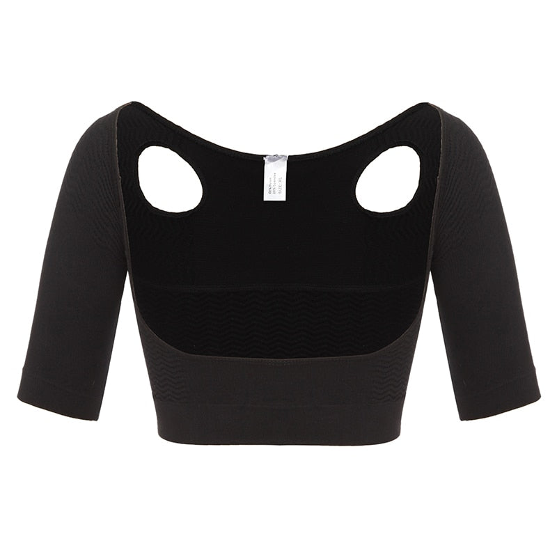 The Clothing Company Sydney arm shaper back support shapewear with shoulder corrector and anti-cellulite features in beige fabric.