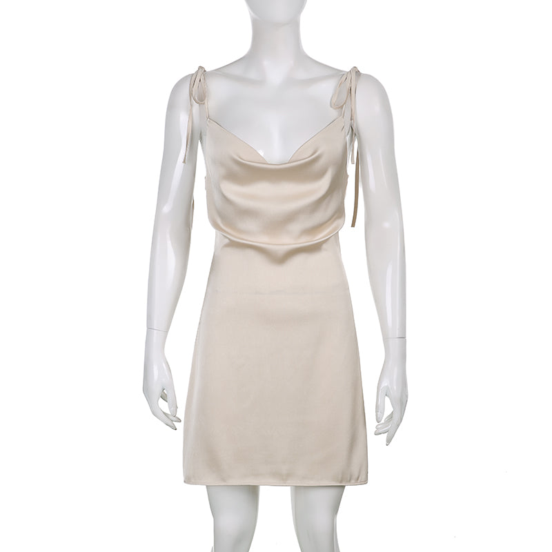 Strappy solid satin backless sleeveless mini sundress by The Clothing Company Sydney, perfect for summer casual wear.