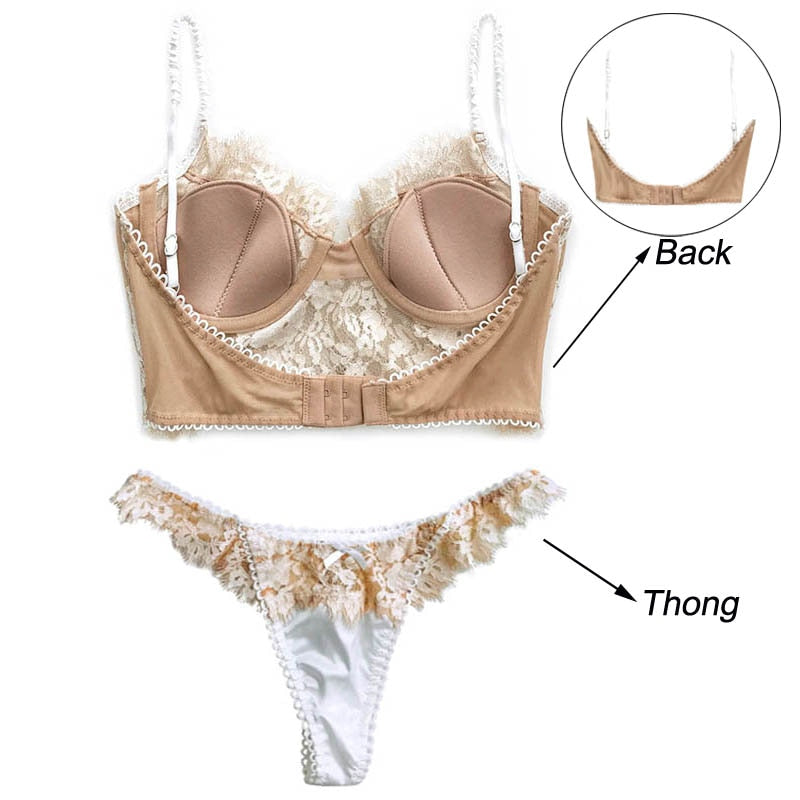 Ultra thin lace lingerie set by The Clothing Company Sydney, includes a push-up bralette and matching lace panties.