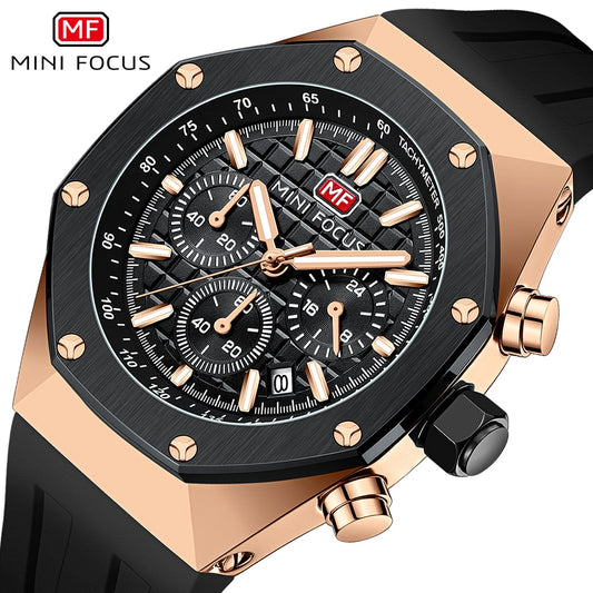 MINI FOCUS Polygon Design Alloy Quartz Wristwatch Luxury Brand Watch Men's High Quality Silicone Chronograph Sports Watch Clothing Company Sydney
