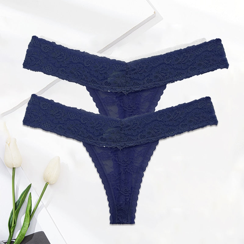 Two lace G-string thong panties with floral design, transparent underwear from The Clothing Company Sydney, lingerie briefs set