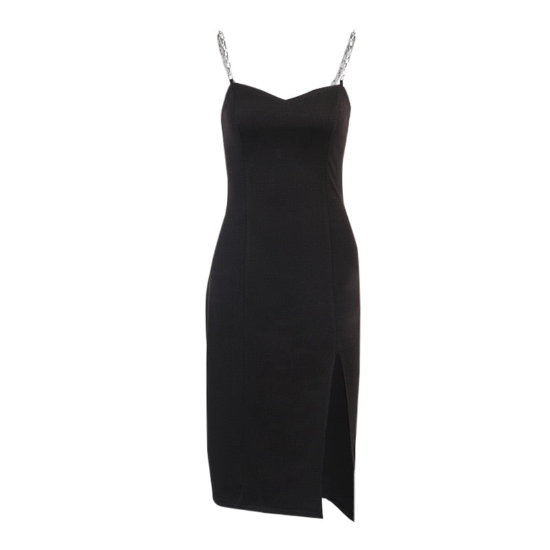 Elegant strapless sleeveless solid bodycon dress with a split knee-length hem, perfect for summer style from The Clothing Company Sydney.