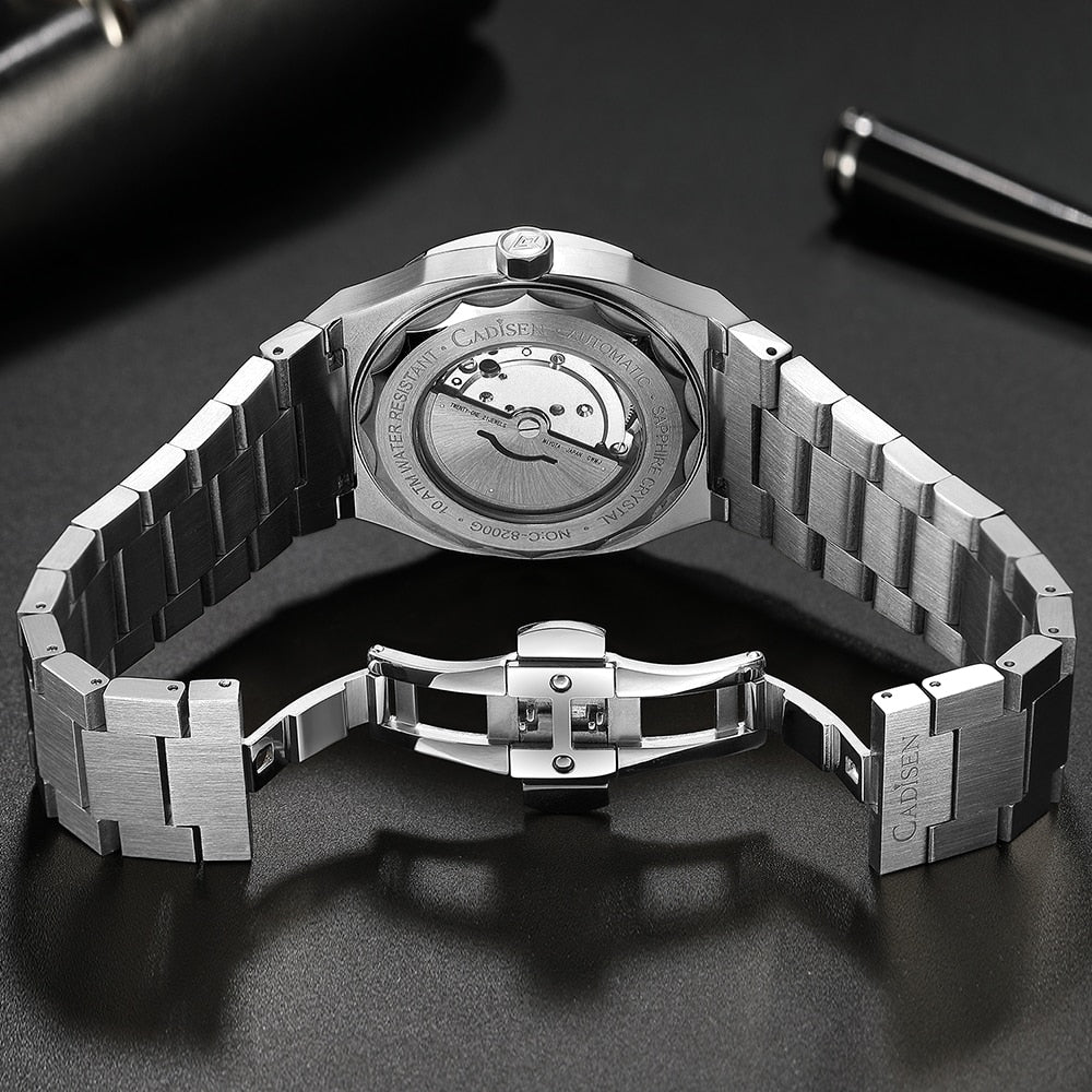 Cadisen men's diver watch with sapphire crystal, automatic Miyota 8215 movement, German design, water-resistant 10Bar.