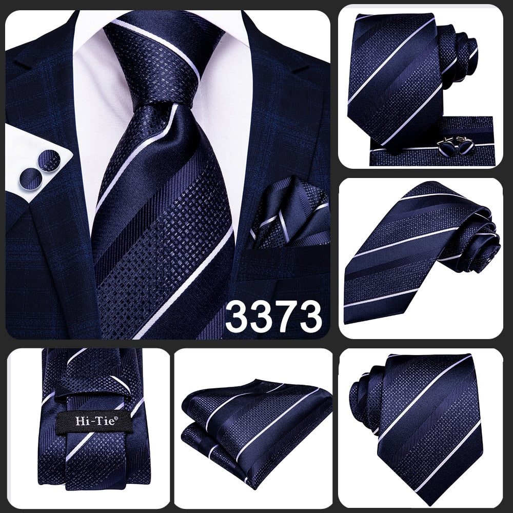 Blue silk men's business tie with dots, plaid pattern, matching cufflinks, 150cm length, from The Clothing Company Sydney.