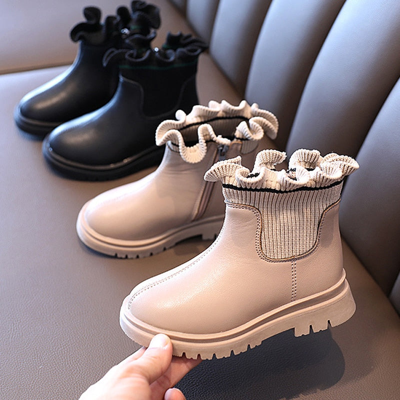 Kids' flower girl boots by The Clothing Company Sydney, plush leather autumn/winter boots for boys and girls, warm and soft.