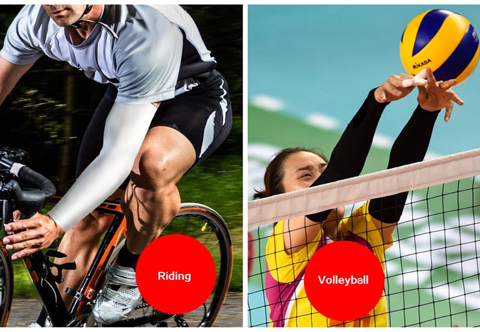 Sports arm compression sleeve with UV protection, ideal for basketball, cycling, golf, running, and volleyball by The Clothing Company Sydney