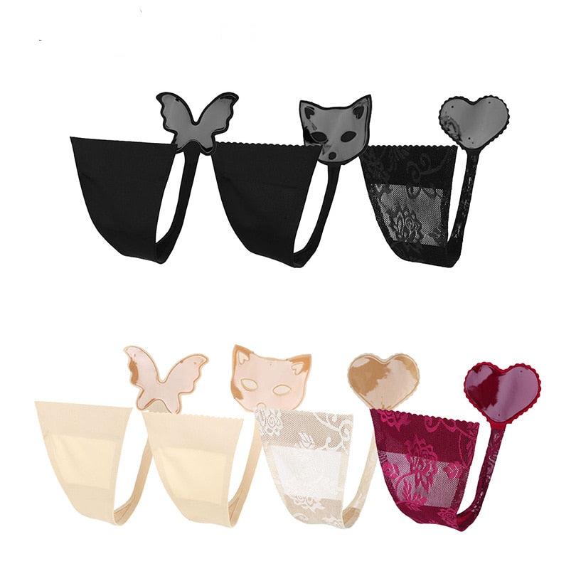 Women’s black C-string lingerie by The Clothing Company Sydney, strapless, self-adhesive, seamless thong underwear.