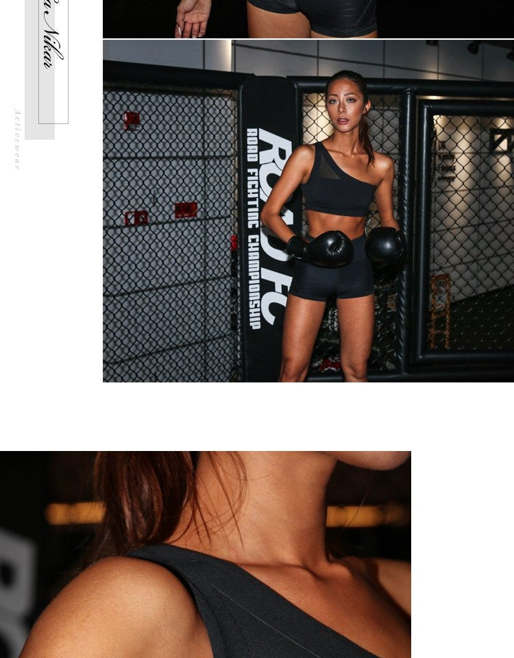 Oblique One Shoulder Strap Ladies Sports Bra Hollow out Back Lines Strenuous Exercise fitness bra Tops The Clothing Company Sydney
