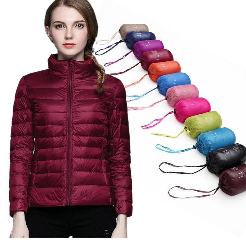 Winter Women's Stand Collar 90% White Duck Down Jacket Ultra Light Down Jackets Slim Long Sleeve Parkas Candy Color Jacket The Clothing Company Sydney