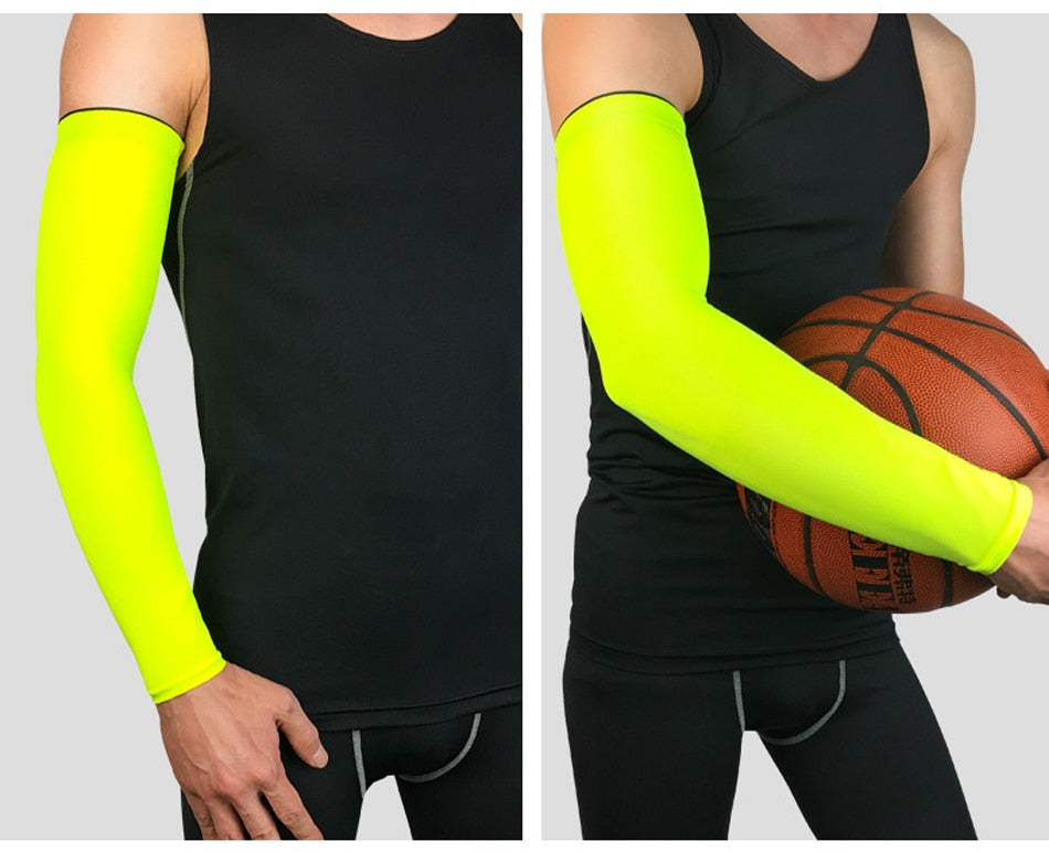 Sports arm compression sleeve by The Clothing Company Sydney, ideal for basketball, cycling, golf, running, UV protection, and sun shielding.