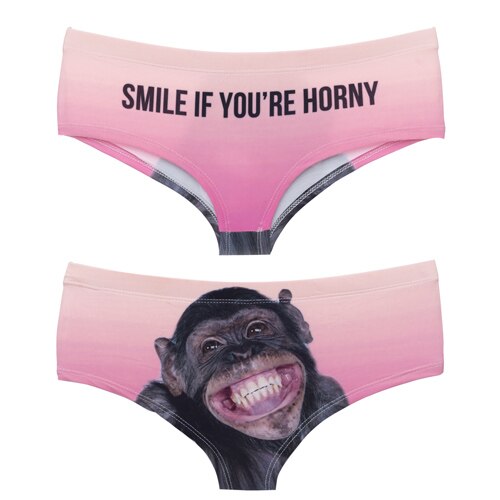 Pink 3D printed monkey smile lingerie briefs by The Clothing Company Sydney, cute and playful underwear with a fun design.