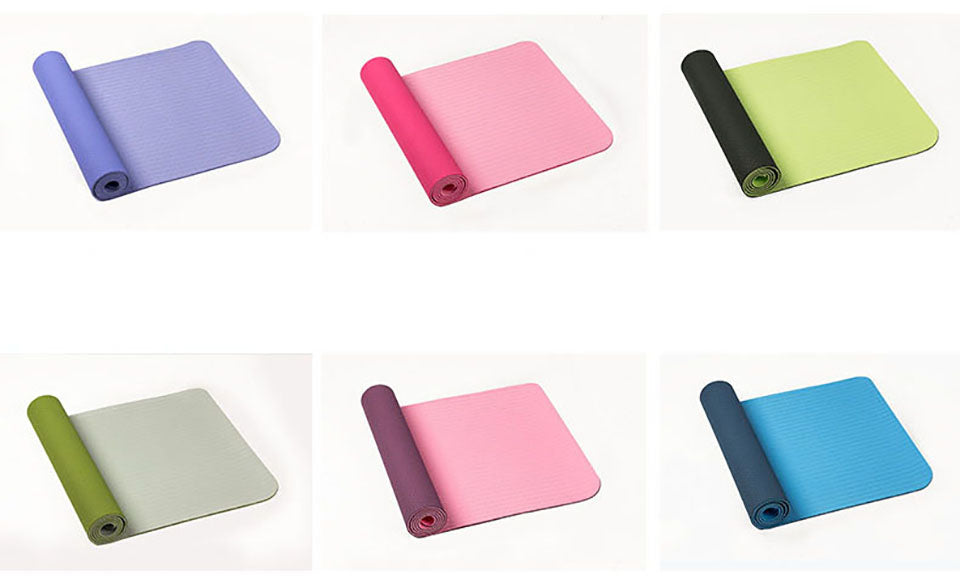Double-color TPE yoga mat by The Clothing Company Sydney, 183x61cm, 6mm thick, non-slip exercise sport mat with carry bag.
