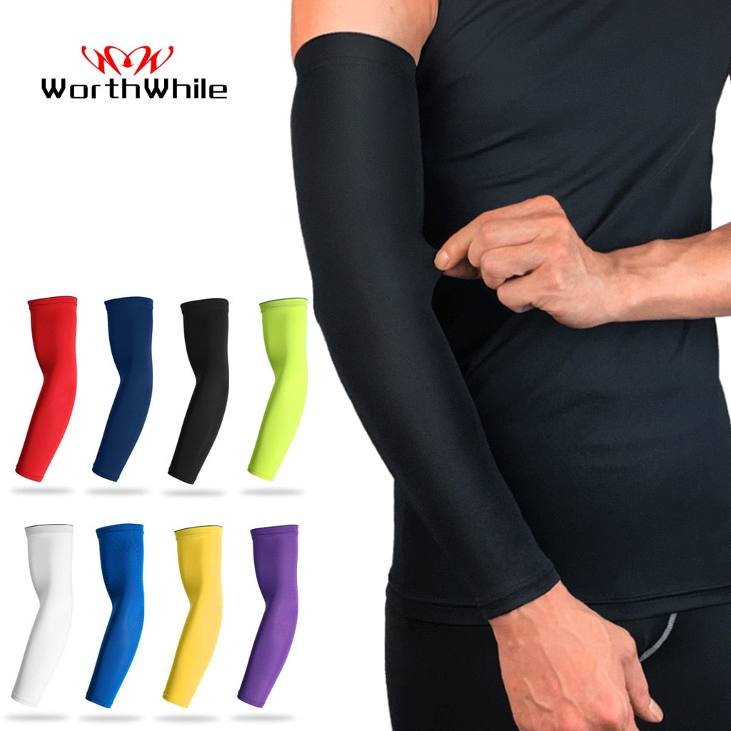 Sports arm compression sleeve by The Clothing Company Sydney, designed for basketball, cycling, golf, running, and UV protection.