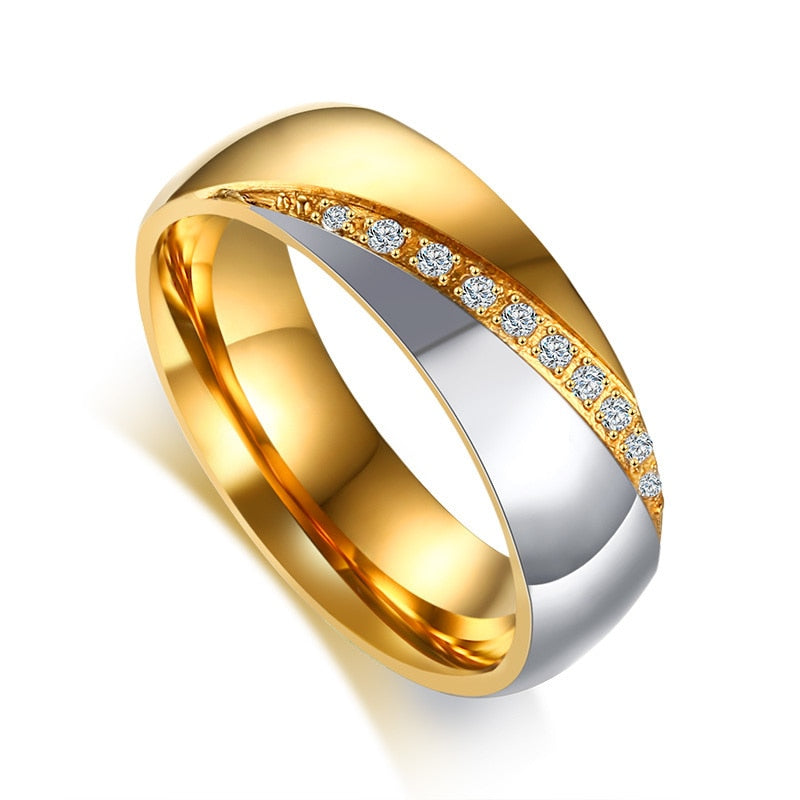Stainless steel wedding bracelet with CZ stones for men and women, featuring personalized engraving and elegant jewelry design.