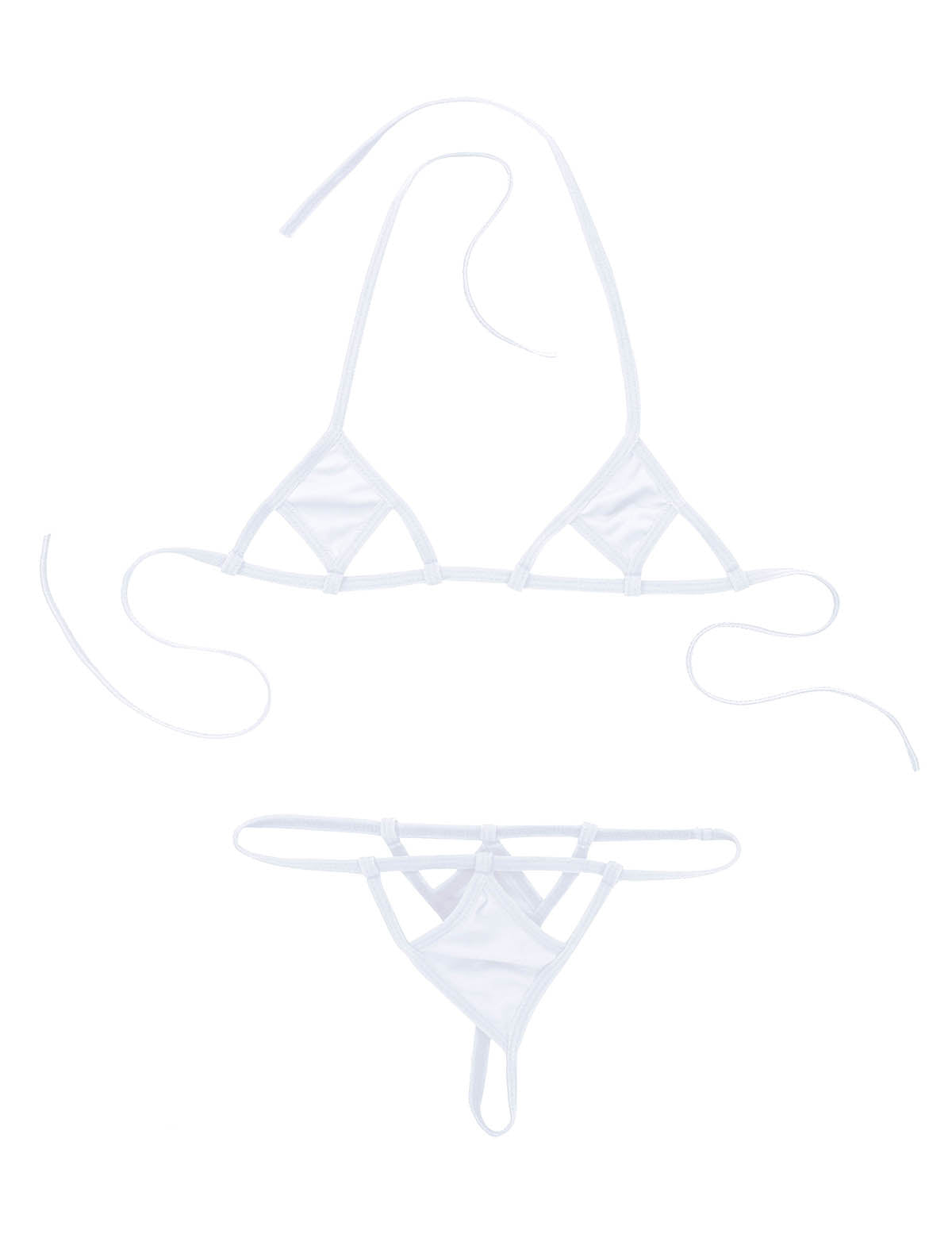 Two-piece monokini swimsuit with halter neck and self-tie bra top, paired with matching G-string briefs, by The Clothing Company Sydney.
