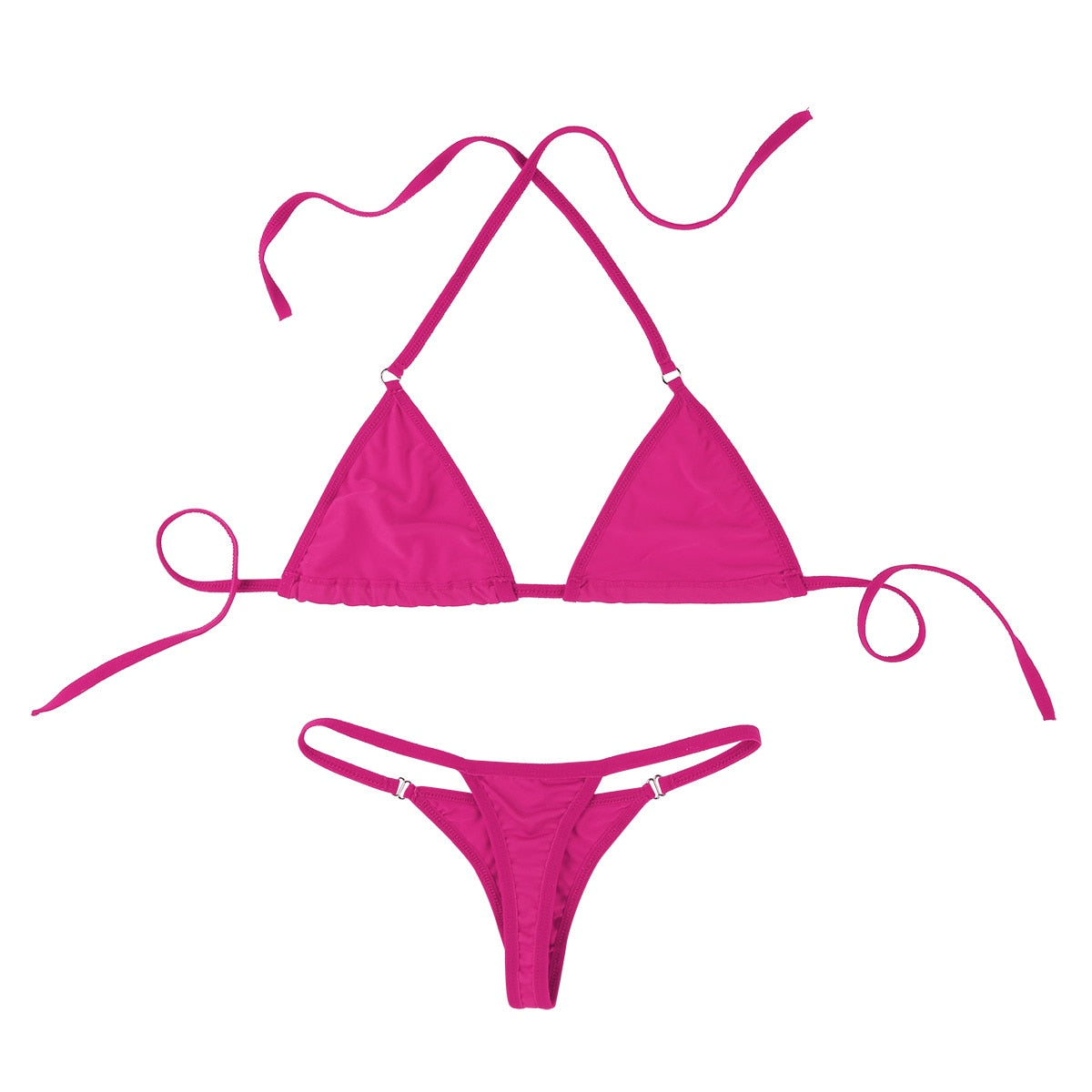 Solid color 2-piece lingerie bikini set with halterneck mini bikini top and thong underwear, from The Clothing Company Sydney.