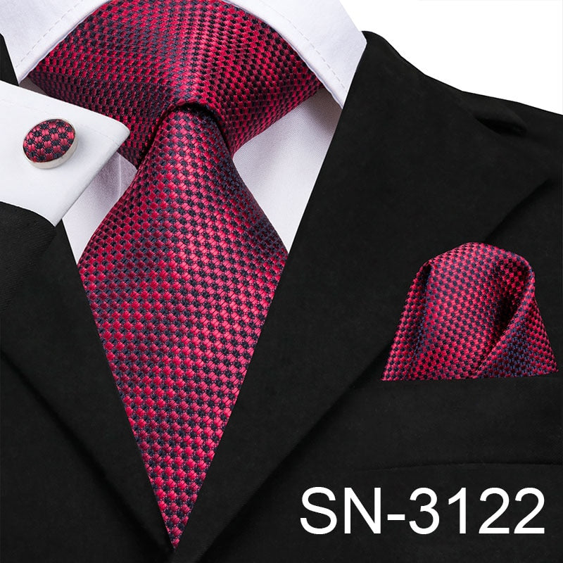 Light blue silk men's necktie set with plaid design, includes matching hanky and cufflinks, perfect for business or wedding accessories.