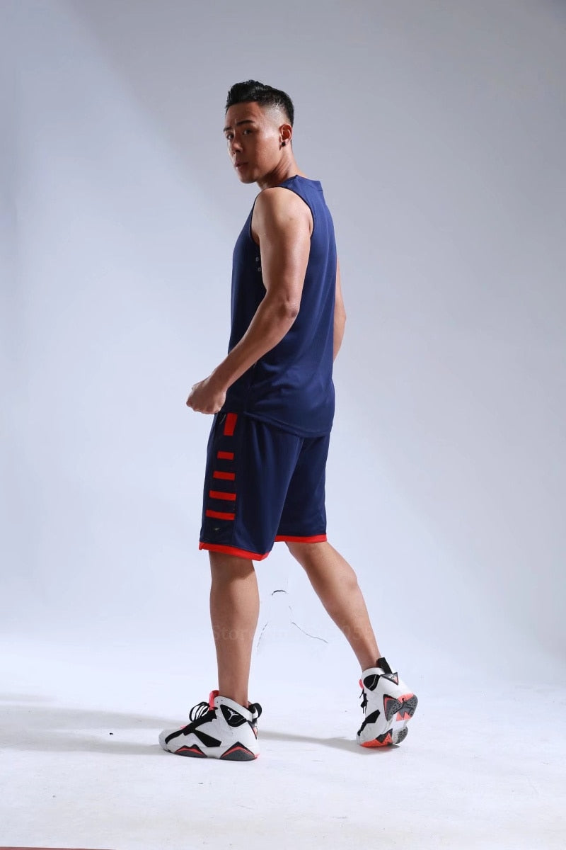 Blank breathable men's and women's basketball jersey and shorts set by The Clothing Company Sydney, designed for quick-dry performance.