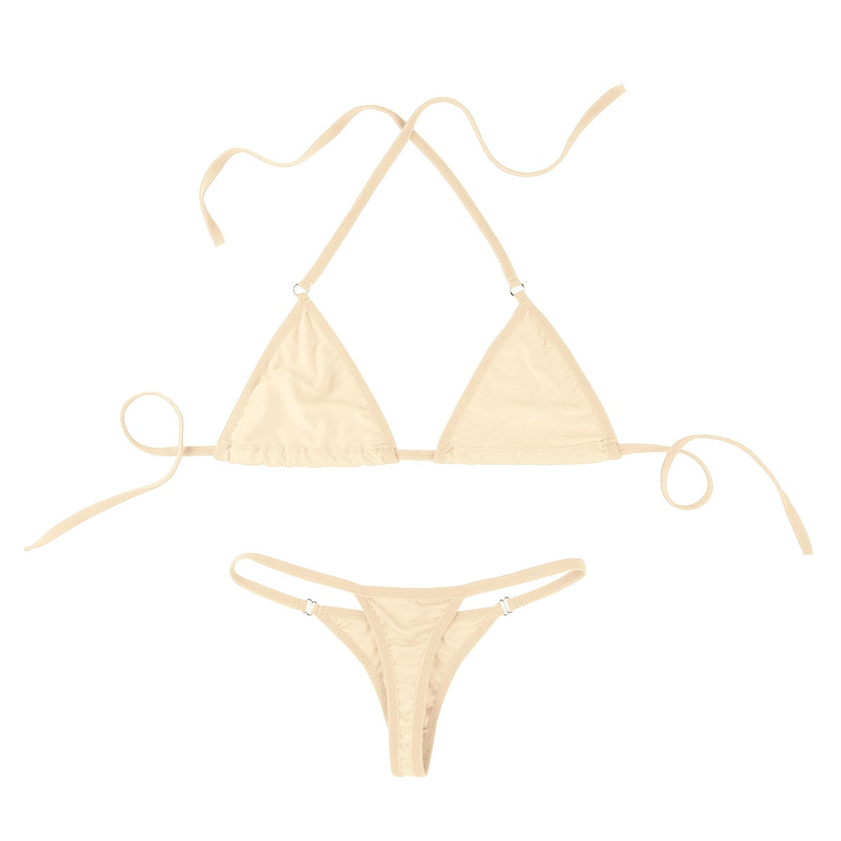 Solid color 2-piece bikini swimsuit set with halterneck top and thong underwear, featuring micro bikini design from The Clothing Company Sydney.