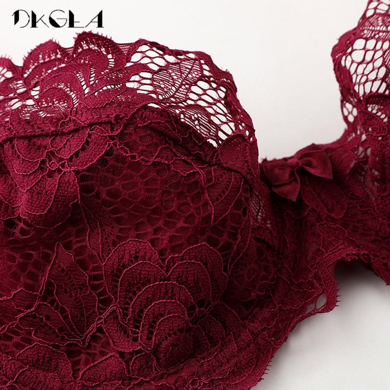 Gray lace embroidery plus size hollow bra set with transparent cups, ideal for D and C cup sizes, from The Clothing Company Sydney lingerie.