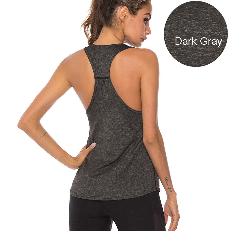Women’s sleeveless racerback running vest by The Clothing Company Sydney, athletic fitness sport tank top for gym, yoga, and running.