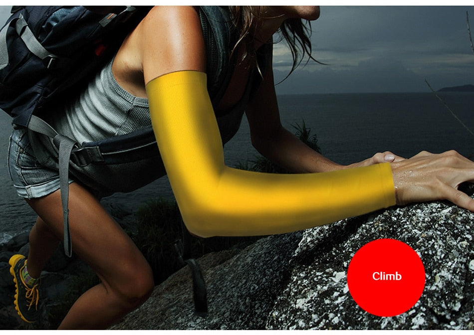 Sports arm compression sleeve by The Clothing Company Sydney, ideal for basketball, cycling, golf, running, and UV protection.