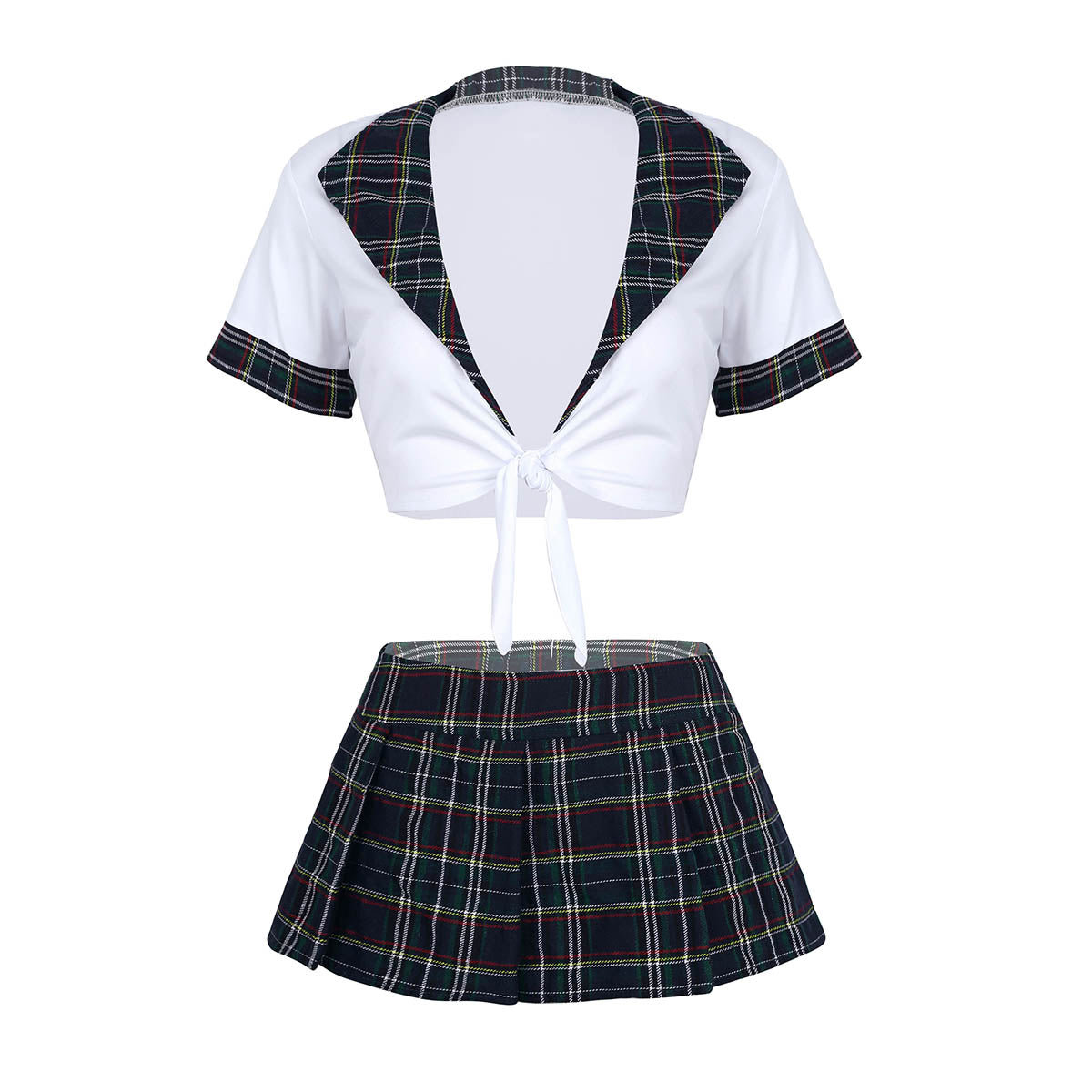 Plus size women's school uniform cosplay costume with skirt, lingerie, and role play elements, ideal for novelty dress-up.