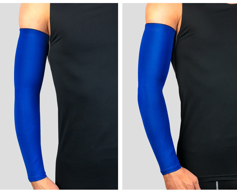 Sports arm compression sleeve by The Clothing Company Sydney, designed for basketball, cycling, golf, running, and UV protection.
