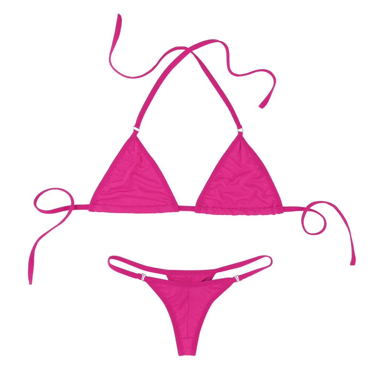 Two-piece lingerie bikini set with halterneck top and thong, solid color swimwear by The Clothing Company Sydney.