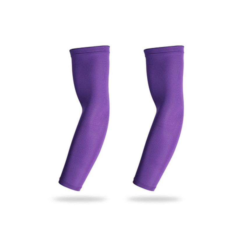 Black sports arm compression sleeve by The Clothing Company Sydney, ideal for basketball, cycling, golf, running, and UV protection.