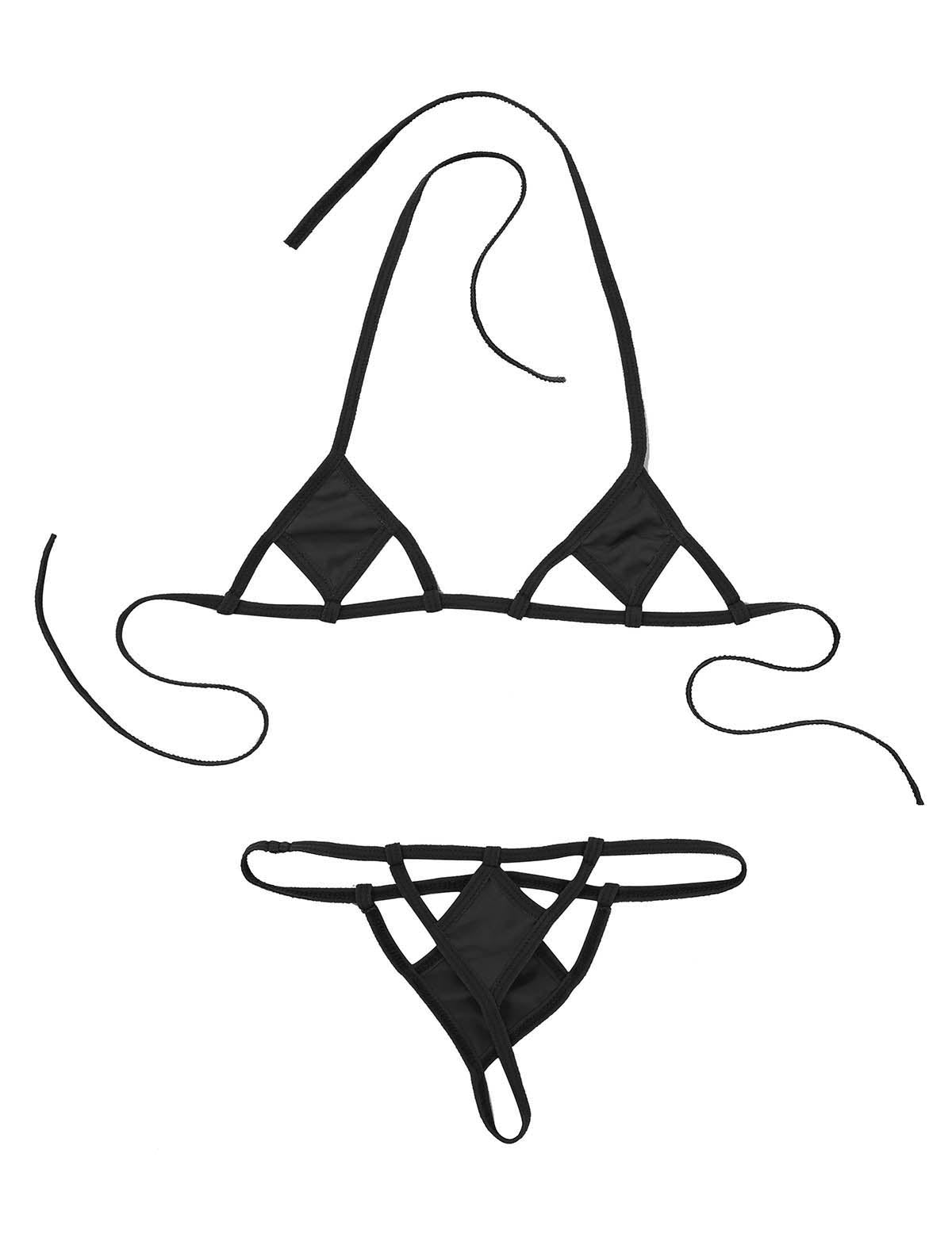Two-piece micro bikini set with halter neck top and G-string briefs, stylish swimwear from The Clothing Company Sydney.