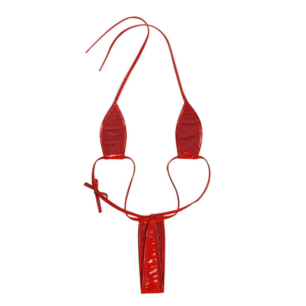 Shiny micro mini bikini swimsuit with G string design, featuring a thong cut, from The Clothing Company Sydney.