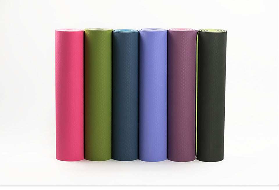 Double color TPE yoga mat from The Clothing Company Sydney, 183x61cm, 6mm thick, non-slip exercise sport mat with carry bag