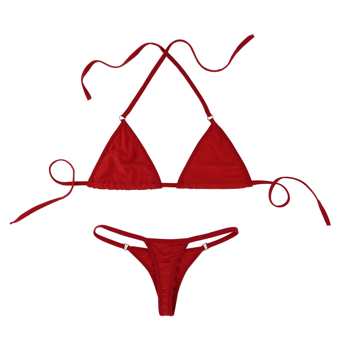 Solid color 2-piece lingerie bikini set with halterneck top and thong underwear, featuring a micro bikini design by The Clothing Company Sydney.